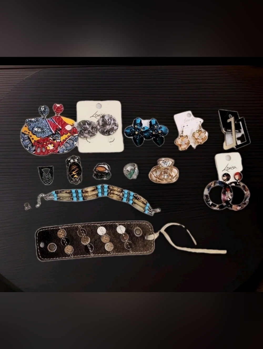 Assorted Women's Fantasy JewelryEarrings & Bracelet Set - Blue, Black, Turquoise
